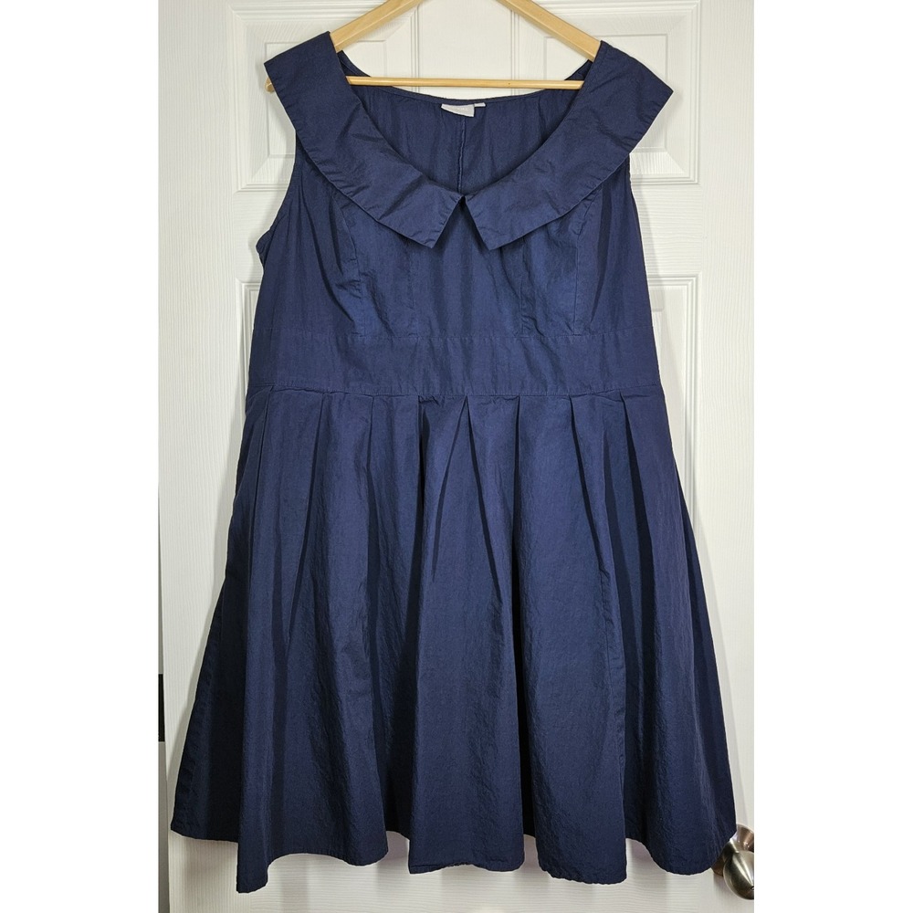 EShakti Dress 2X 22W Navy Blue Fit & Flare Midi Collared Nautical Academia Coast